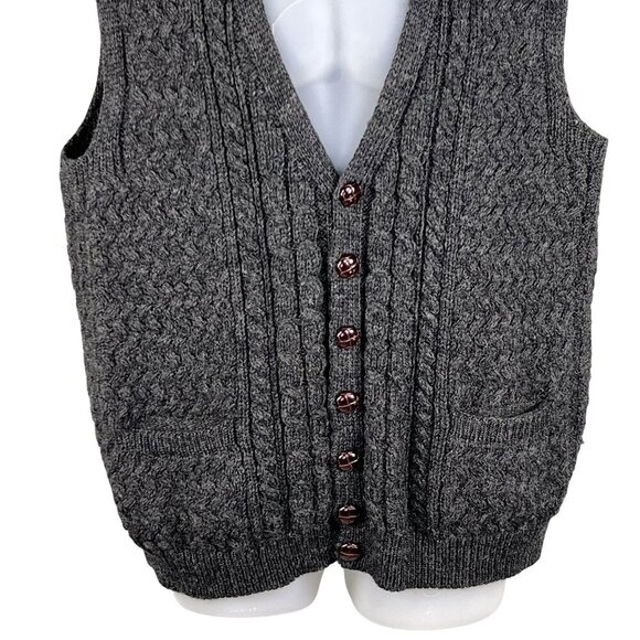 Woolmark Wool Men L Made In Ireland Cable Knit Vest Pocket Fisherman Grandpacore - Picture 4 of 14